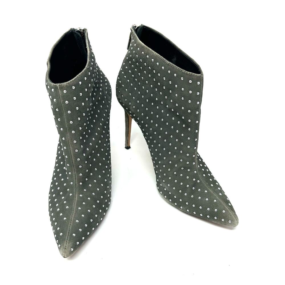 Raye Size 7.5 Boots Gray Rhinestone Studded 4" Heel Back Zip Bootie Pointed Toe